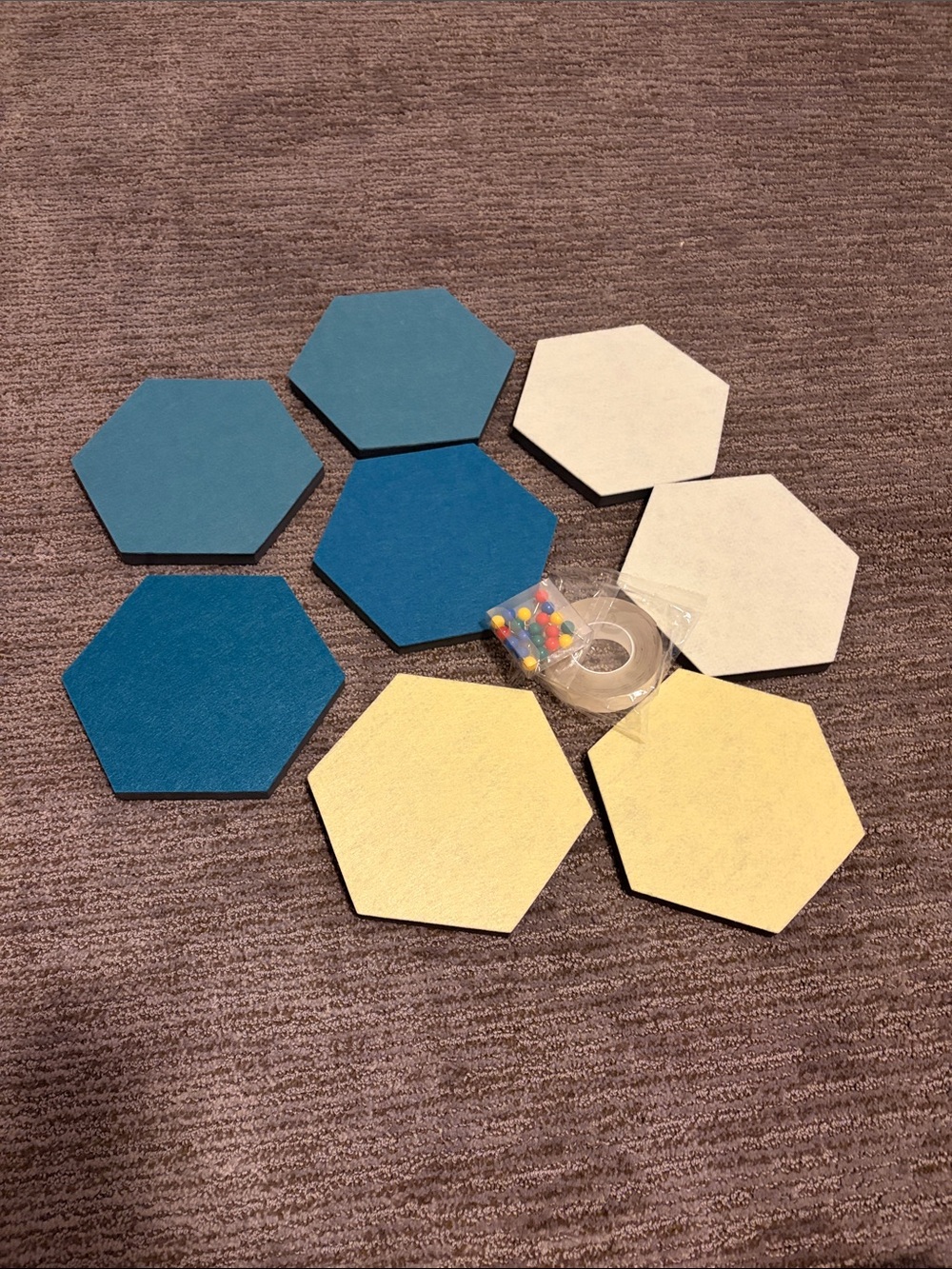 Hexagonal Felt Wall Panels - Blue, Teal, Cream, Yellow